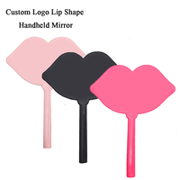 1 Pcs Customize Logo Lip Shape Makeup Mirror With Handle Pink/White Cute High-definition Compact Mirrors Cosmetic For Girls