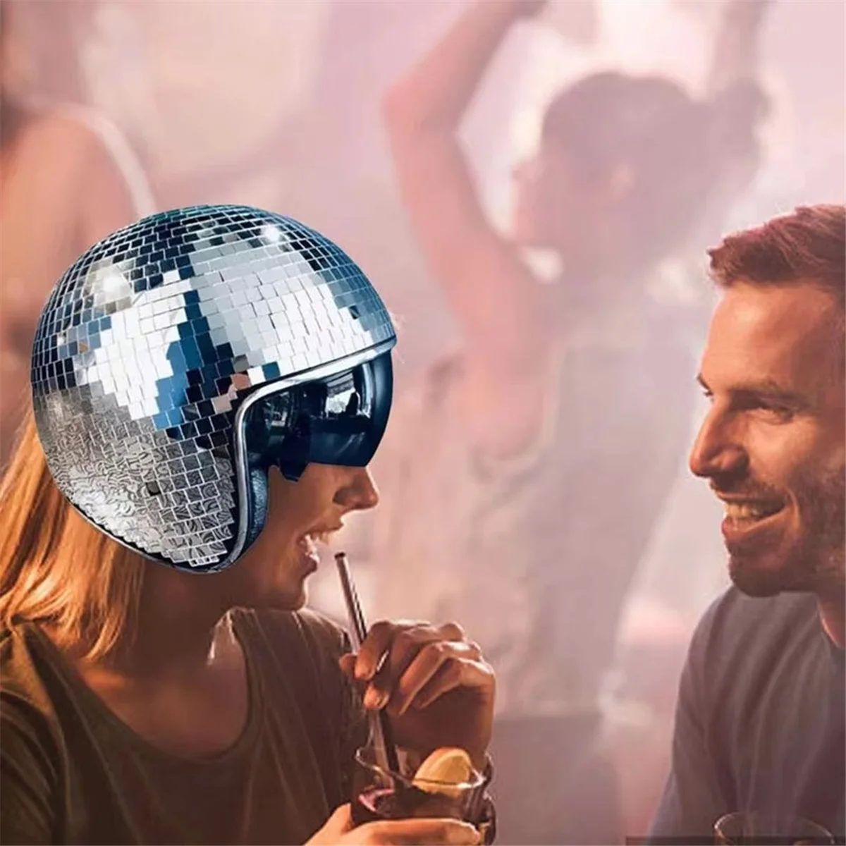 

CYL-Disco Ball Helmet Glitter Mirrors Glass Punk Costume Hat with Retractable Visor Disco Ball Hat for Bar DJ Club Supplies