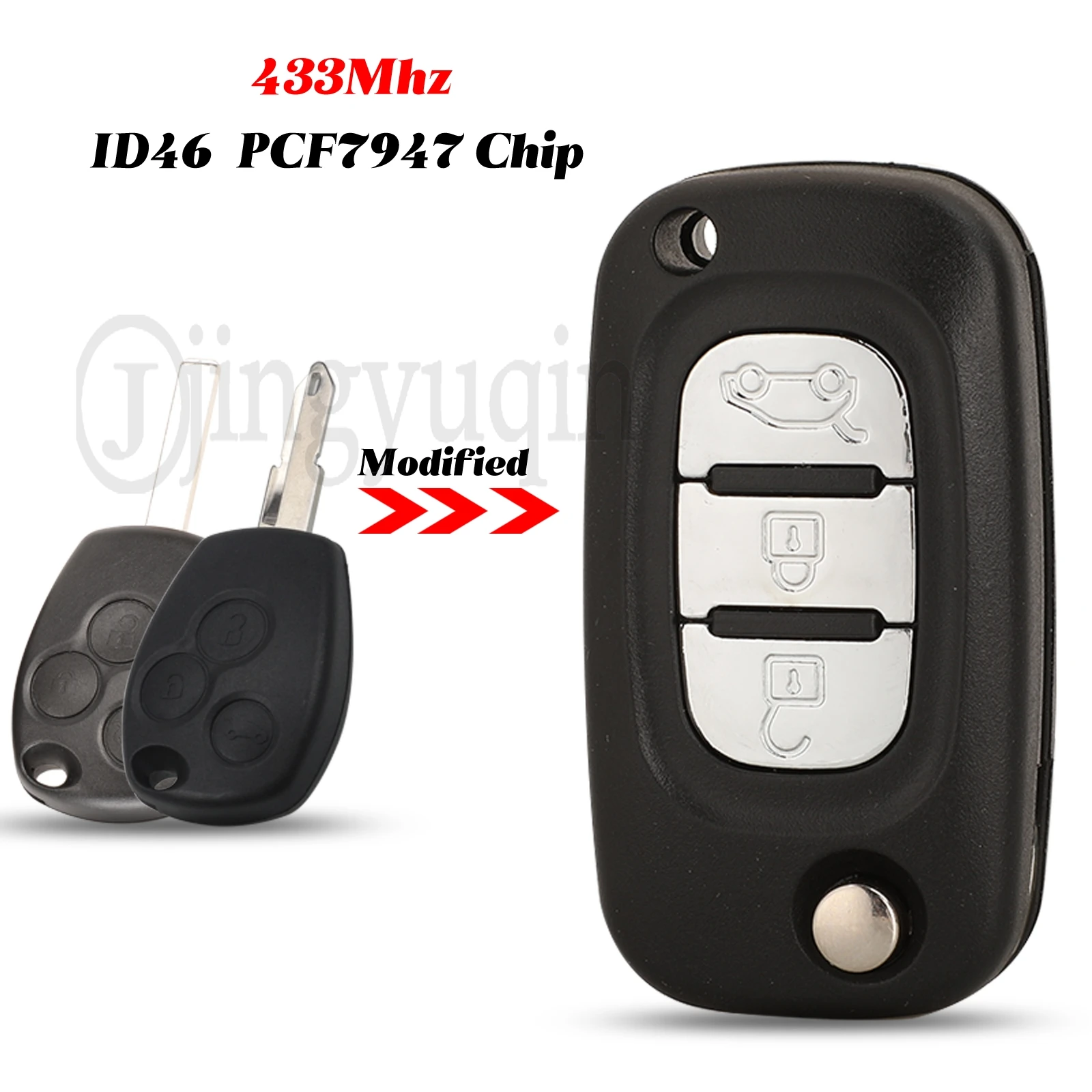 

jingyuqin 3 Buttons ID46 PCF7947 Chip Flip Remote Car Key For Renault Fluence Clio Megane Kangoo Modus 433Mhz VA2 NE72 Blade Fob