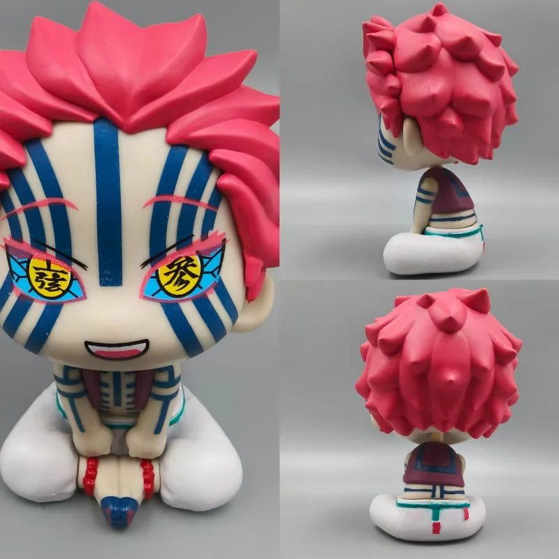 11cm Demon Slayer Actionfigur Modell Akaza mit Beweglichem Kopf Q-Version Puppe Mini-Serie Sitzende Anime-Figur Desktop-Deko Spielzeug Geschenk