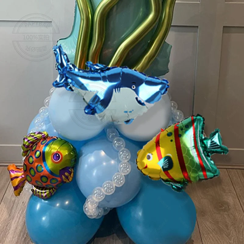 31 szt. Motywem oceanicznym niebieska cyfra folia zestaw balonów Mini rekin niebieski Macaron lateksowe balony dla dzieci na urodziny Baby Shower