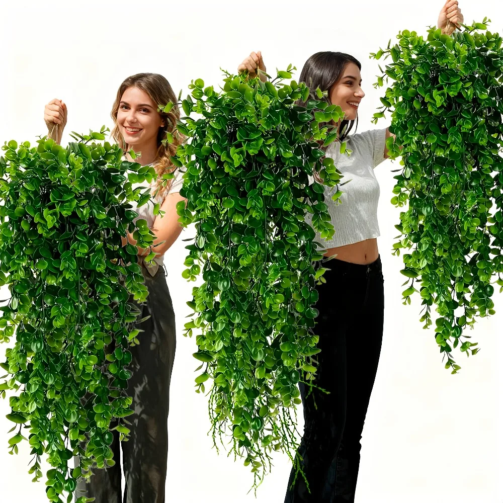 4 Peças de Plantas Artificiais Pendentes, Folhagem de Eucalipto Falso, Vinha Verde, Plantas Plásticas Resistentes a UV para Decoração de Casa e Casamento DIY
