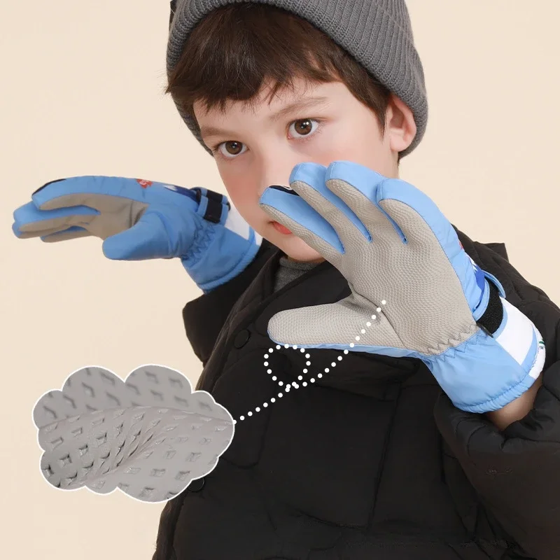 Winter gloves for children aged 6-12 outdoor play skiing snow playing waterproof plush warm gloves winter accessories for kids