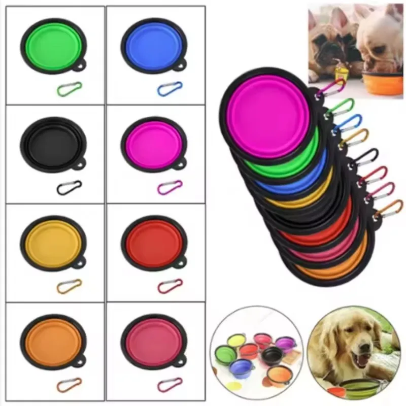 Collapsible Pet Silicone Dog Food Water Bowl Outdoor Camping Travel Portable Folding Pet Supplies Pet Bowl Dishes with Carabiner