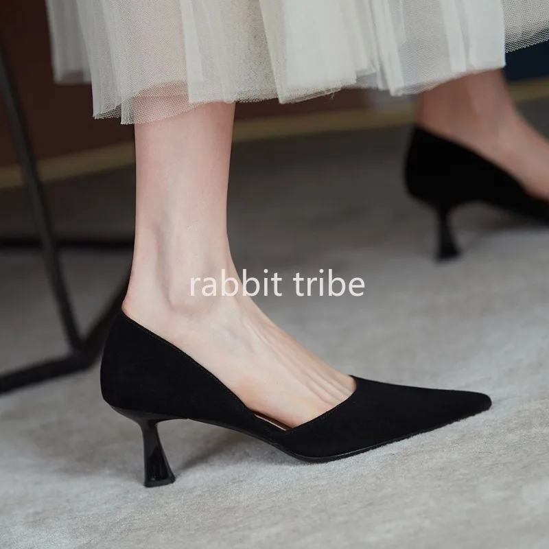 صنادل نسائية مكونة من قطعتين بتصميم عصري جديد لعام 2025 مع وجه جلدي مدبب، صنادل نسائية فاخرة بكعب عالٍ #2