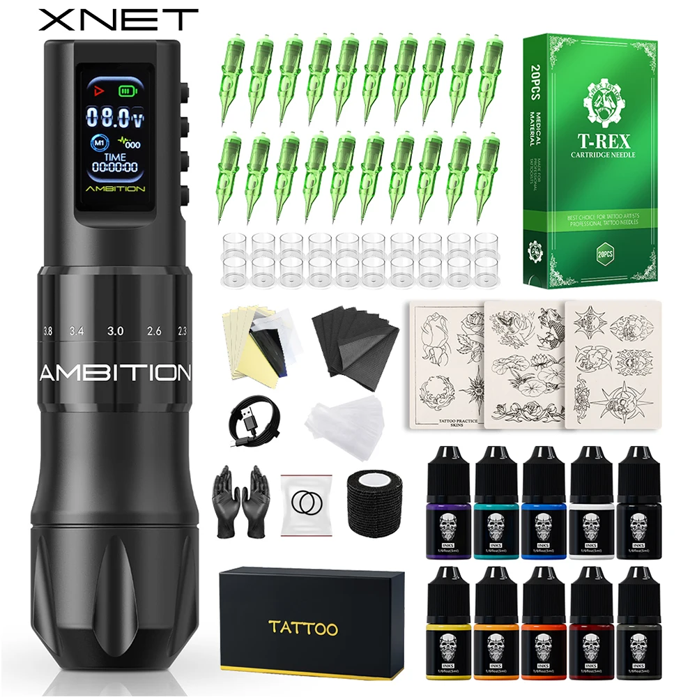 

XNET C2 Professional Wireless Tattoo Machine Full Kit 7 Stroke Coreless Motor 1600mAh Battery Tattoo Pen Set Beginner For Tattoo