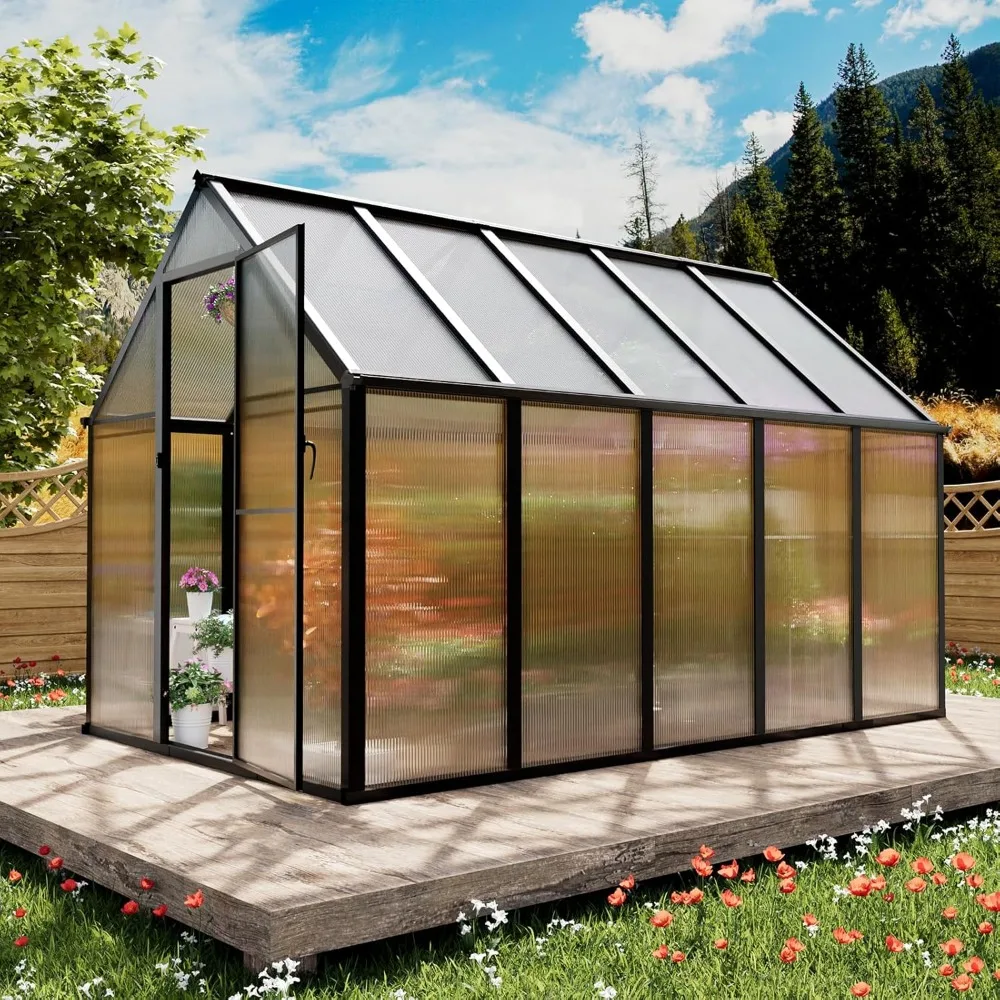 

6'x10' Snap-Together Greenhouse - Easy 3-Way Connectors, Heavy-Duty Aluminum Frame, Wind/Snow Resistant for Gardening/Urban Farm
