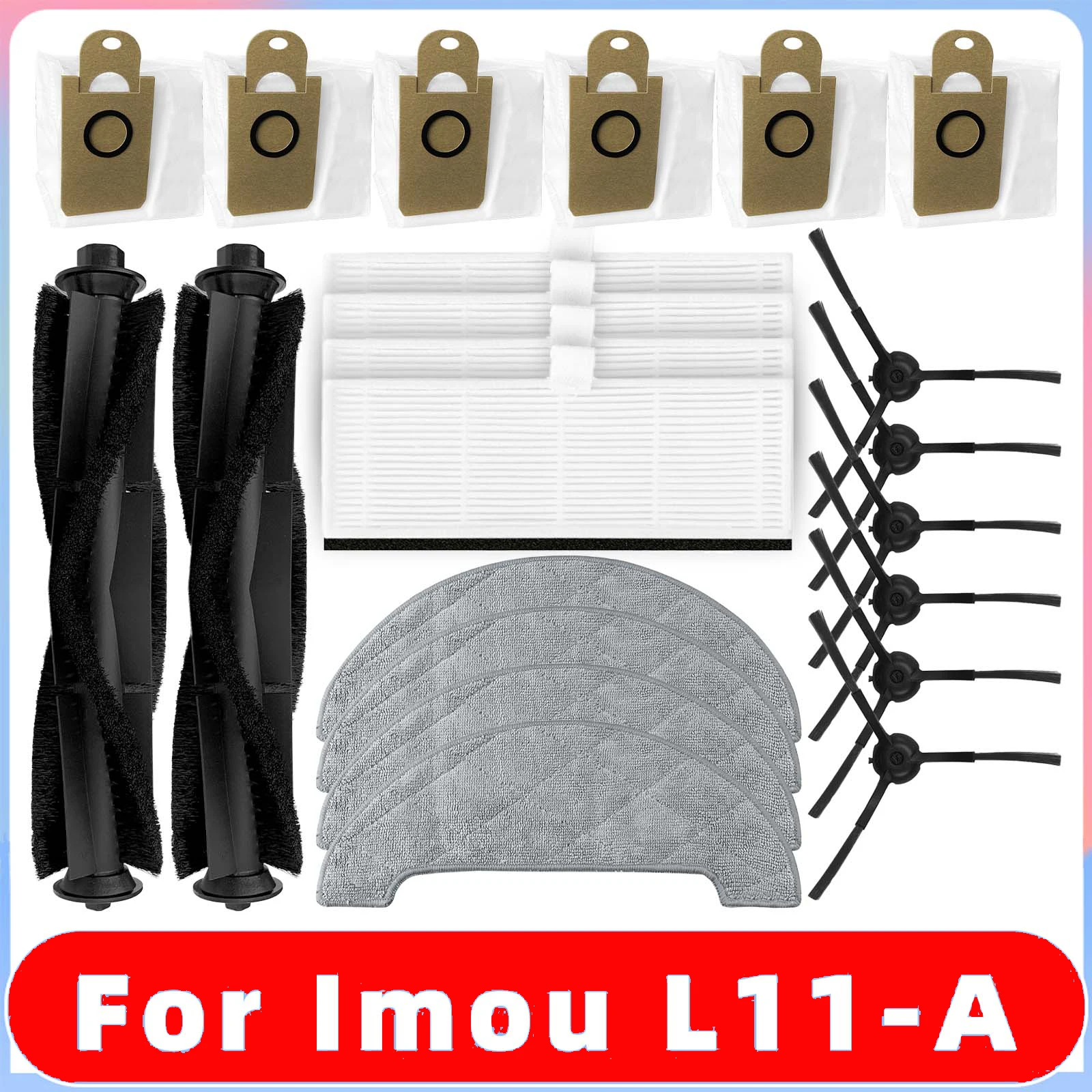 For Imou L11 Spare Part Main Brush Spin Edge Side Brush Hepa Filter Mop Rag Dust Bag Robot Vacuum Cleaner Accessories Kit