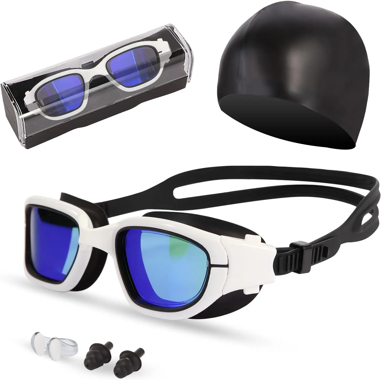 

Swim Goggles for Adult with Anti-Fog Lens and Case, Includes Swimming Cap, Nose Clip & Ear Plugs