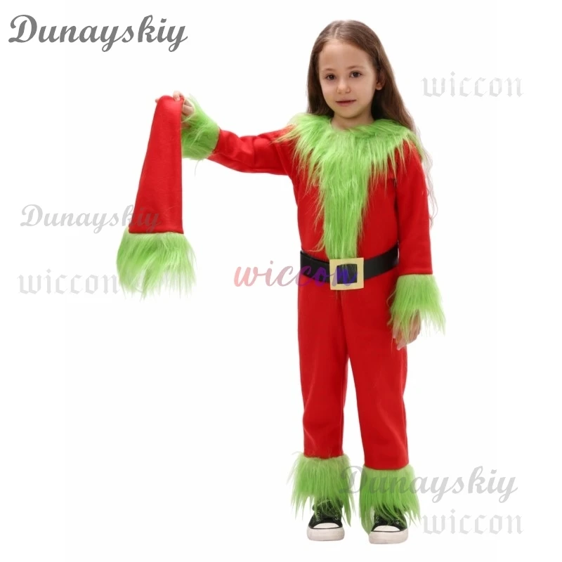 Christmas Costume Explosive Genie Thief Green Hairy Monster Grinnch Cosplay Costume Santa Claus With Pantsuits Play Clothing