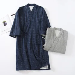 Spring Autumn 100%Cotton Bathrobe Japanese-Style Kimono Men Gauze Robe kimono Bathrobe Men Sweat Steaming Sleepwear Robes