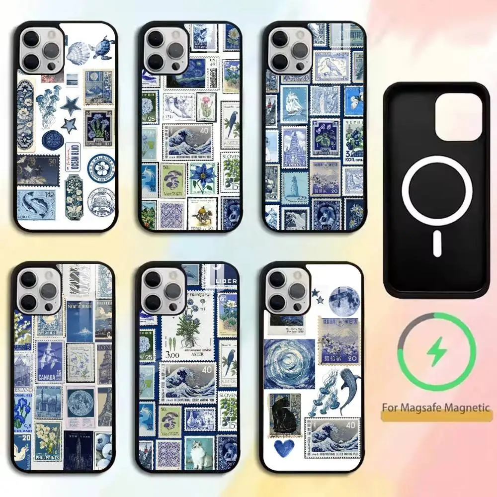 

Retro Stamp Phone Case For iPhone17,16,15,14,13,12,11 Plus,Pro Magnetic with Magsafe Wireless Charging