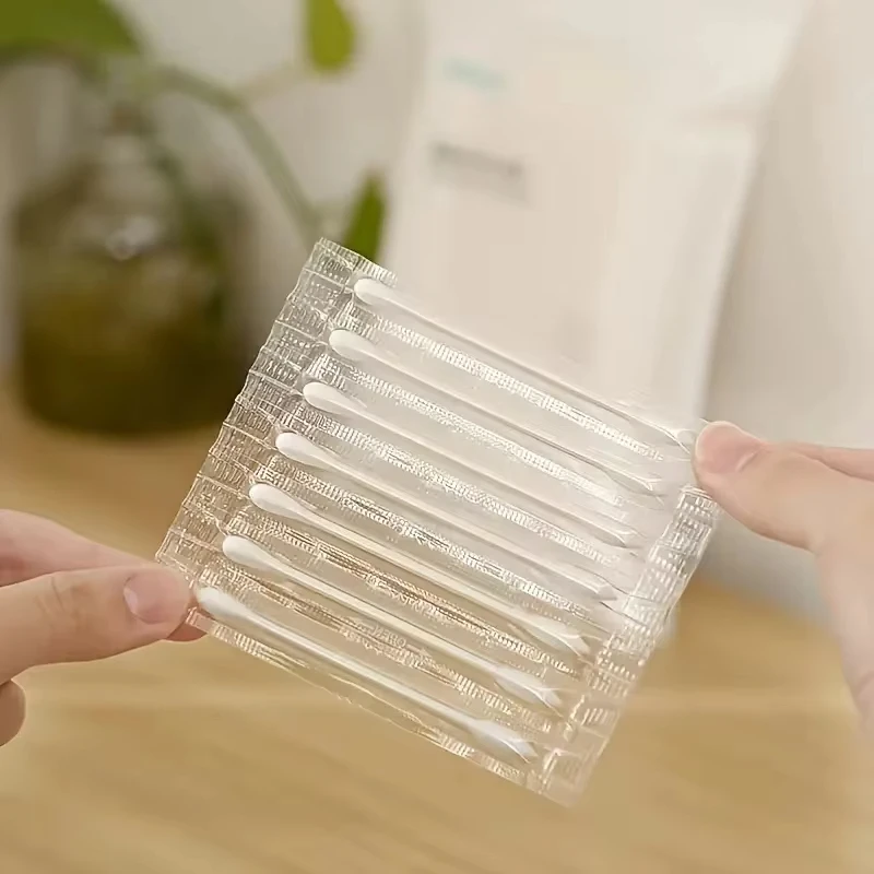 100PCS Individually Packaged Cotton Swabs Clean Sanitary Travel Portable Double Headed Paper Stick Disposable Cosmetic White