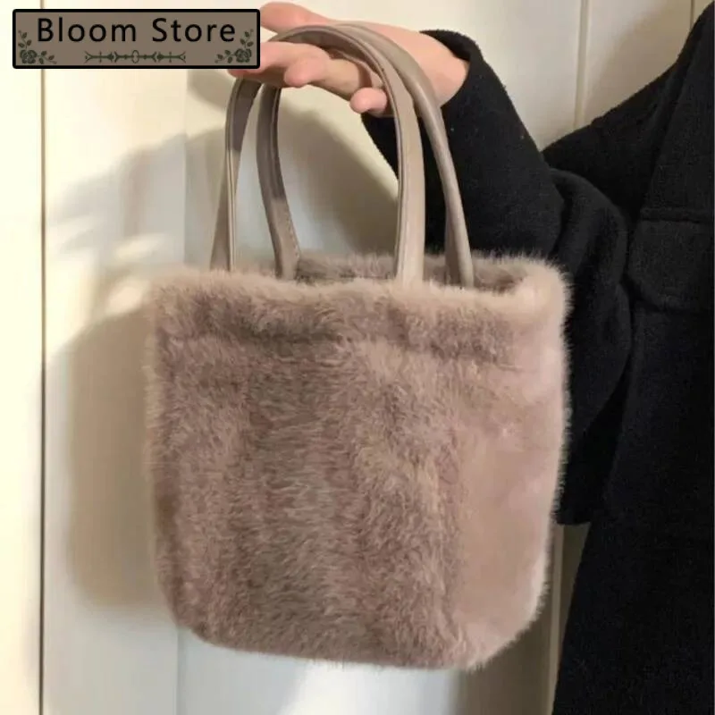Korean Style Plush Bucket Handbag Women Marleid Large Capacity Soft Shoulder Ladies Fashion Sle Khaki High End Crossbody Bag