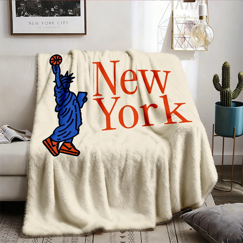 New York Statue of Liberty Basketball Flannel Blanket, 90s NY Bball Graphic Flannel Blanket
