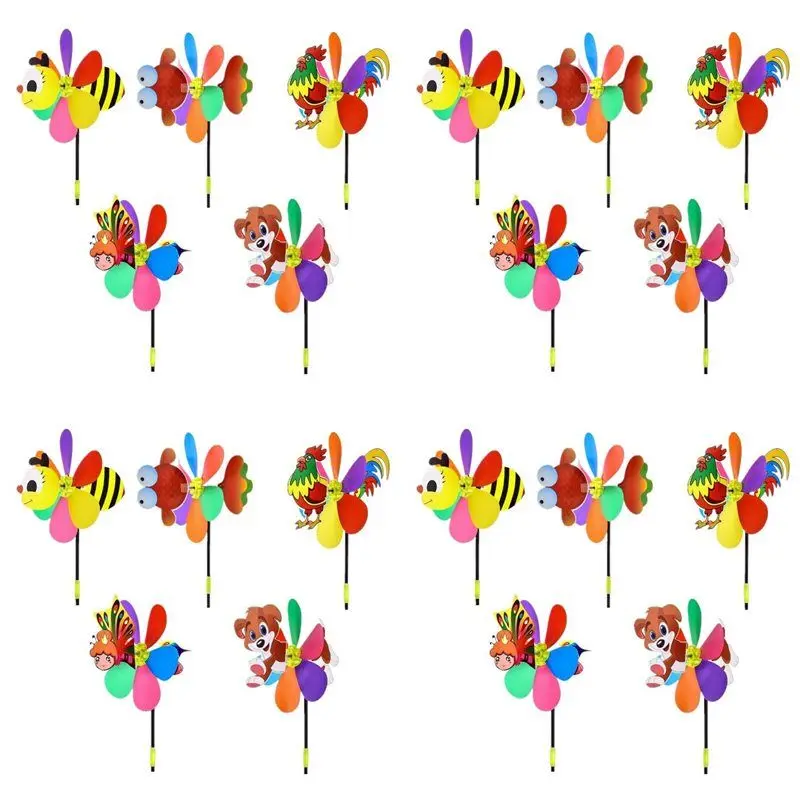 

【FAVORITE!】20 Pcs Windmills Colorful Wind Spinner 3D Animal Pinwheel Garden Ornament For Outdoor Yard Lawn Patio Decor And Party