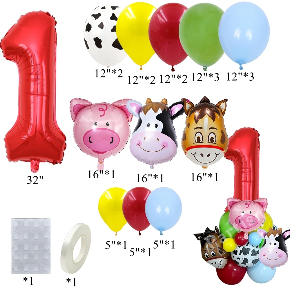 Bauernhoftier-Ballonturm mit digitalem Ballonkarton, Kuh-/Schweine-/Schafballons, Kinder-Bauernhoftiere, alles Gute zum Geburtstag, Party-Dekoration – Detail 2