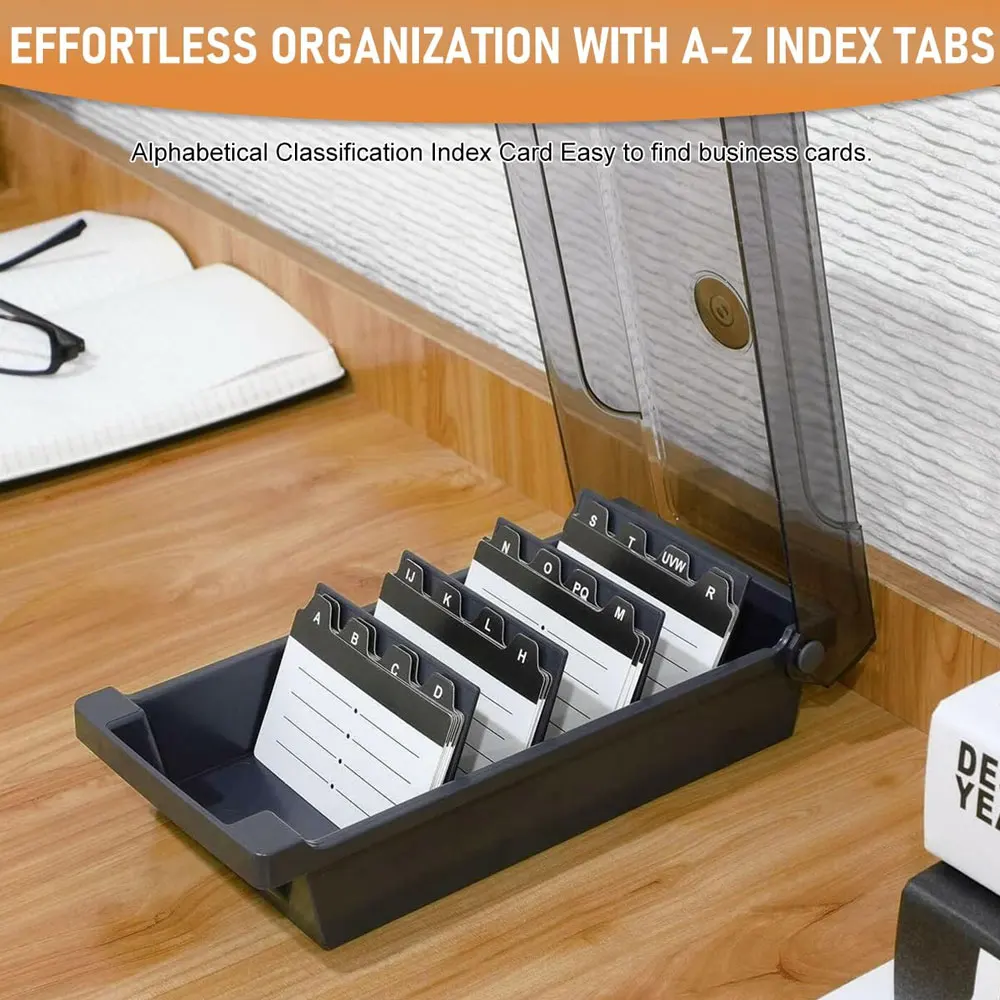 Caja Organizadora Para 500 Tarjetas De Visita, Con Separadores Y Pestañas A-Z, Tapa Transparente, Tamaño 24x12x7.5 Cm