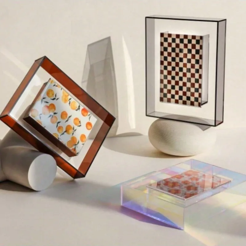 Colorful Acrylic Photo Frame Box, 5 Inch Display Stand