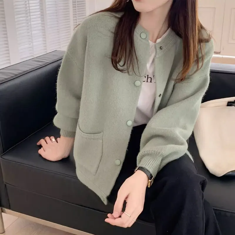 

Japan Style Gentle Cardigan Women's Clothing Solid Color Basic Autumn Winter Single-breasted Commute Round Neck Knitted Sweaters