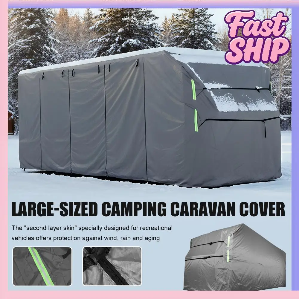 420D Oxford Fabric Travel Trailer RV Cover Gutter Spout Covers Camper Travel Trailer Cover W/ Tire & Jack Covers for Winter Snow