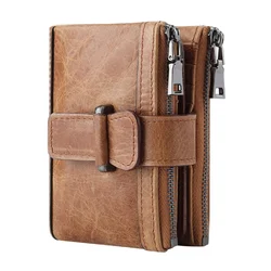 New Brand Men's Zipper Buckle Cow Leather Bussines Vintage Wallet Male Purse