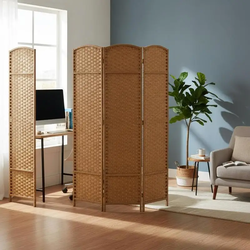 Folding Room Divider Screen 6 Panel 5.6 ' Tall Privacy Screen Freestanding Room Partition for Home Office, Nature Wood
