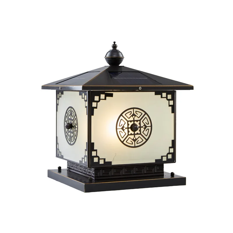 Lampu stigma Cina serba tembaga, lampu taman tenaga surya serbaguna, lampu pilar dinding taman vila tahan air untuk luar ruangan