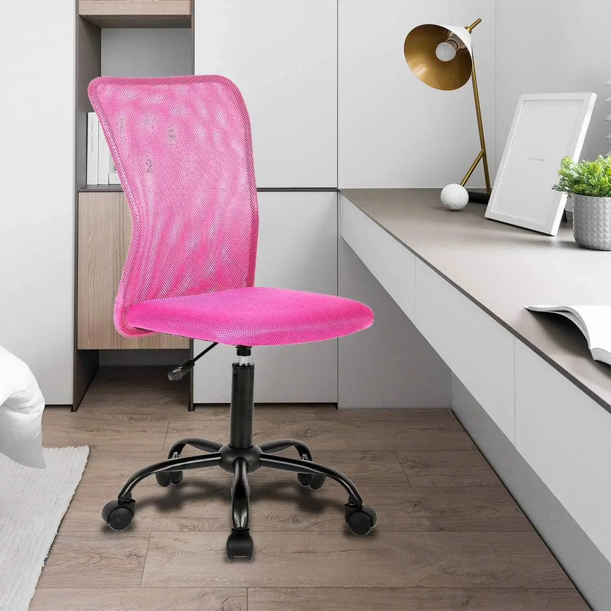

Simple Mesh Office Chair - Pink, Ergonomic Arml Adjustable Rolling Swivel Desk Chair