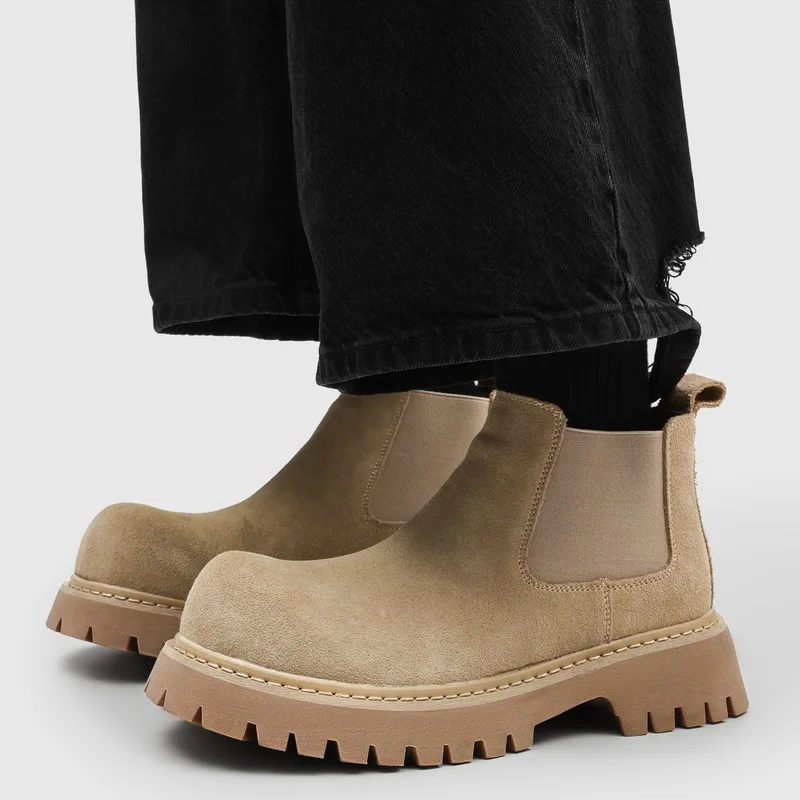 England style mens casual party prom chelsea boots slip-on cow suede leather shoes cowboy platform boot trendy ankle botas male