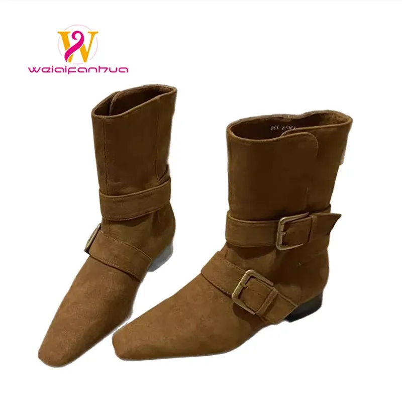 

Women's Boots 2025: The New Arrival of British-style Footwear, Retro Square-toed Women's Boots with Buckle Designs
