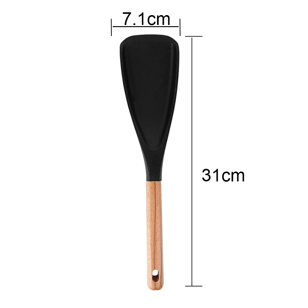 

2PCS Silicone Cooking Spoon for Nonstick Cookwares,Durable BPA-Free,Rice Scooper,Wood Handle Spoon for Mixing Salad,Scoop,Scrape