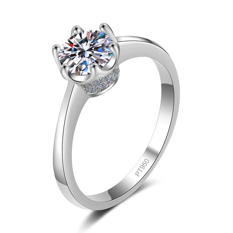 Exquisite Platinum PT950 Brightly 1-Carat Mossanite Ring Subtle Six-Prong Setting Wedding Engagement Fine Jewelry Gifts for her