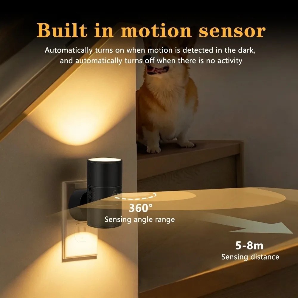 Warm Light LED Night Light Adjustable Brightness Dual Lighting Plug In Night Light Cylindrical Wall Lamp for Bedroom Hallway