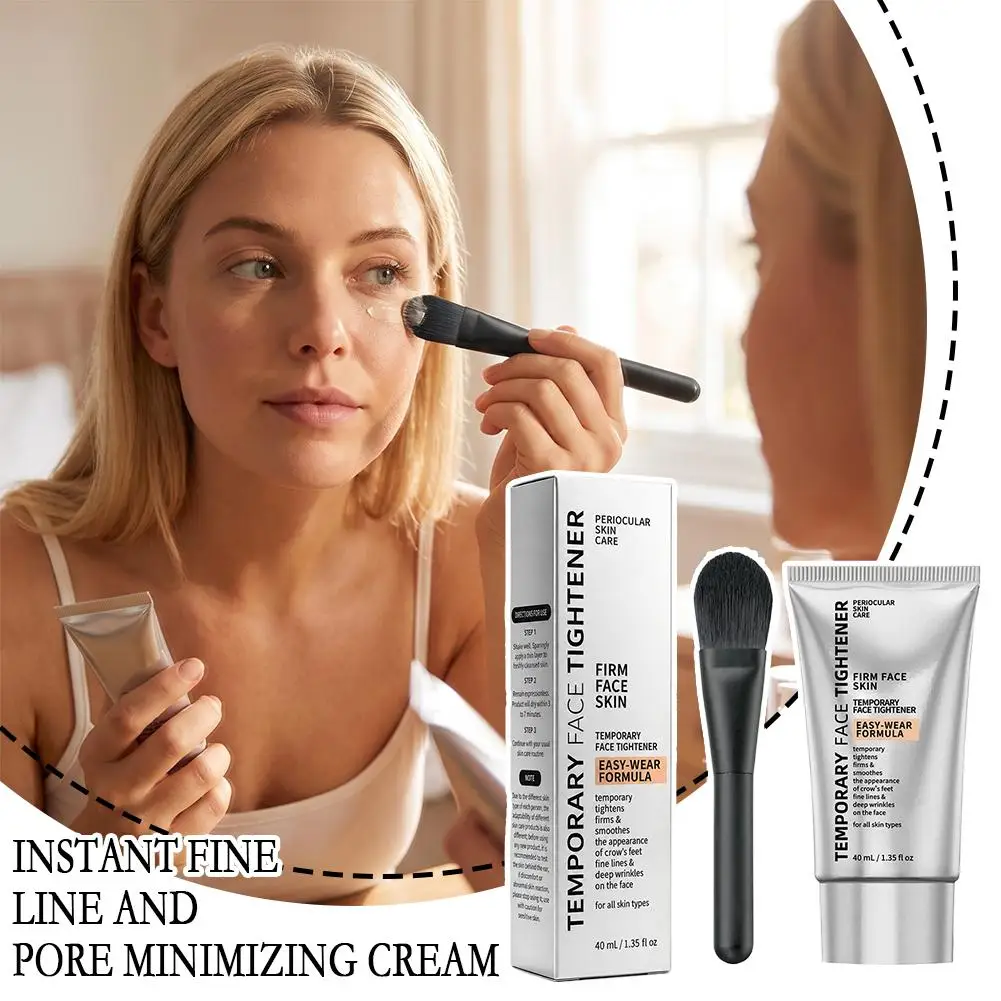 Temporary Face Tightener Cream 40ml, Instant Firming Minimize Fine Lines Puffiness Wrinkle Reducing Cream With Application Brush