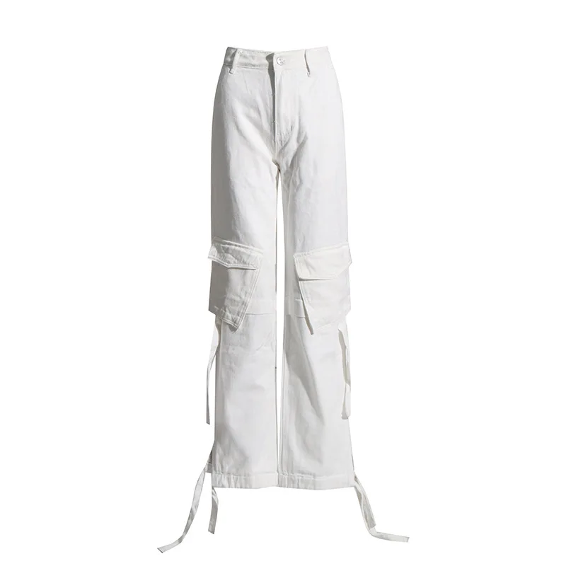 ZAMOR Women's 2026 Summer New High-Waist Straight-Leg Cargo Pants with Pocket Detail and Topstitching