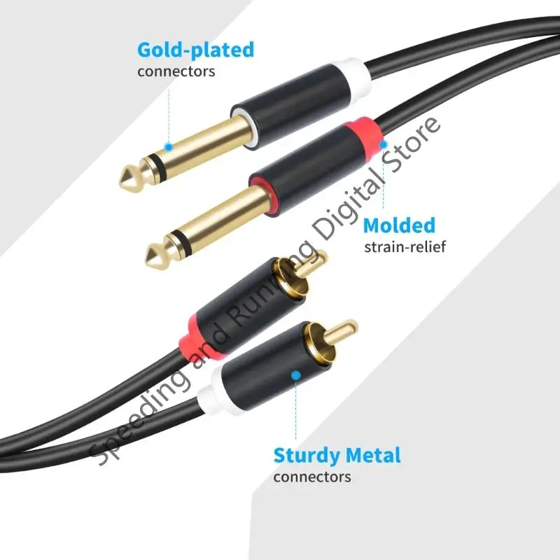 150CM/300CM/500CM Dual 6.35mm To 2RCA Cable Cable For Speaker Guitar Mixers Connector Adapter