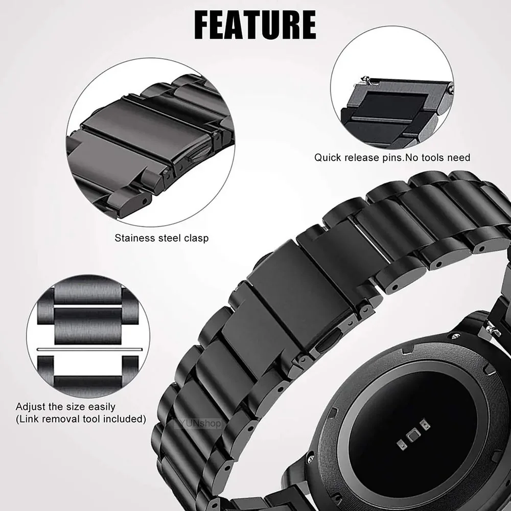 20mm 22mm Solid Stainless Steel Strap For Samsung Galaxy Watch 6 5 4 5pro Classic Band Huawei GT 2 3 4 Amazfit Xiaomi WatchBand