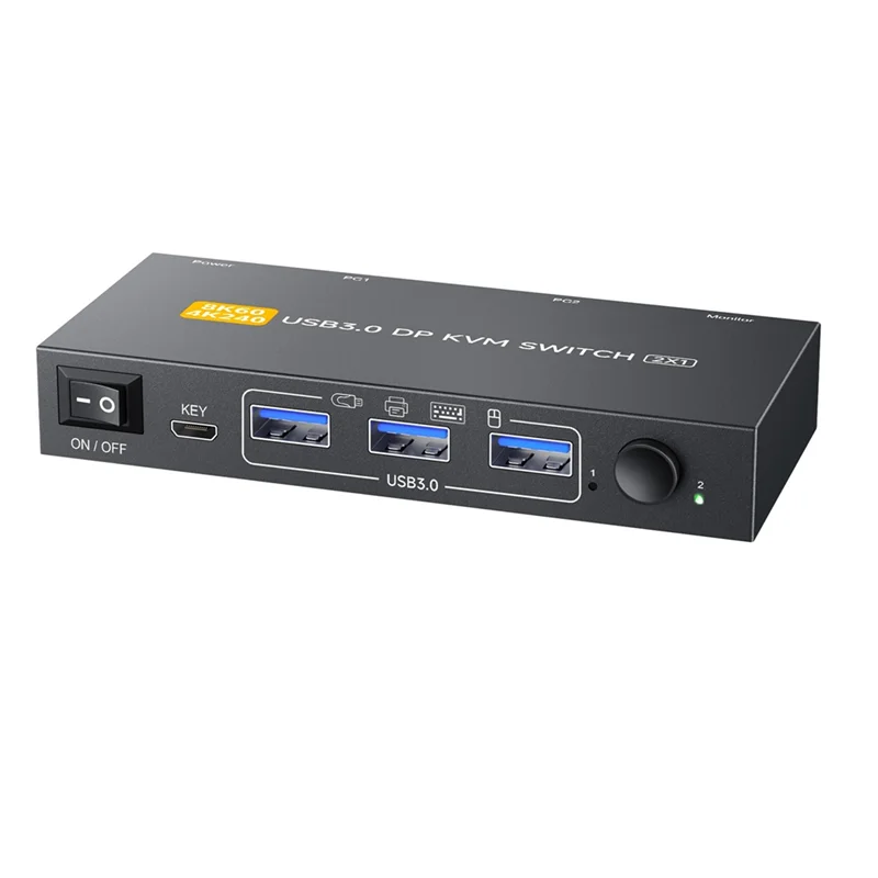 

A13E-USB3.0 KVM Switch Monitor KVM Switch 8K@60Hz, With USB 3.0 Ports Share Mouse Keyboard And Monitor EU Plug