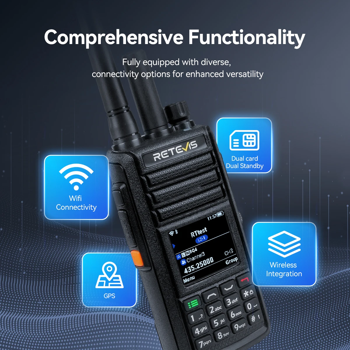 Retevis MateTalk L2 Global 4G Network POC Radio Dual SIM UHF VHF Radio Dual Mode Walkie Talkie Support Bluetooth Radio for Zello