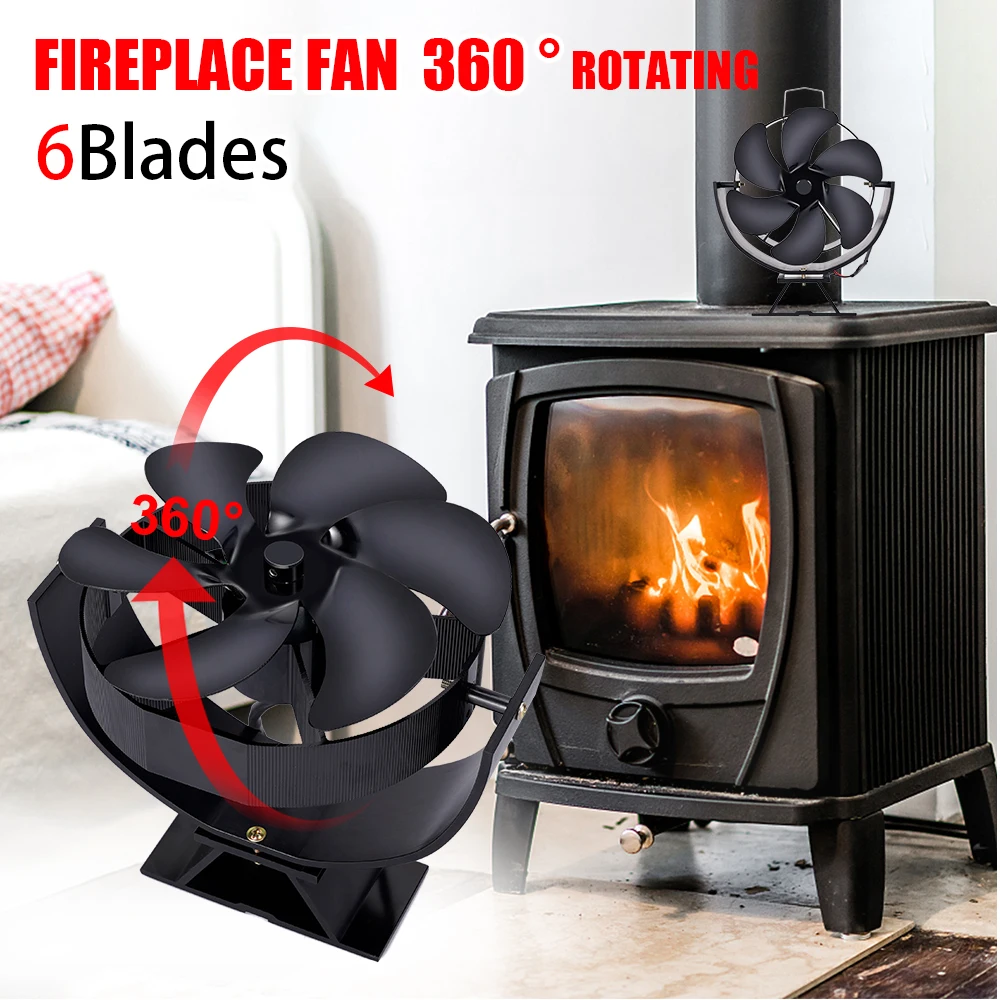 

6 Blade Heat Powered Stove Fan Mini Fireplace Fan Log Wood Burner Eco-fan Quiet 360rotating Heater Efficient Heat Distribution