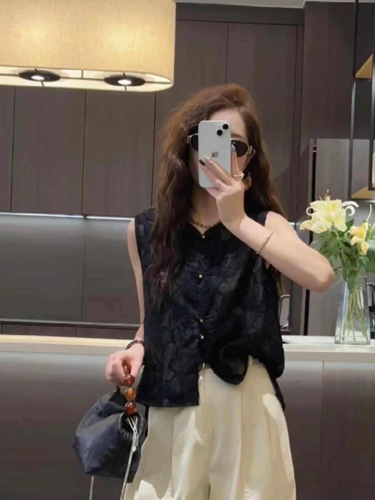 

Summer 2024 Lace Hook Embroidery Single Button Casual Svel irt Design Loose Fit round Ne Regular Length Floral Print