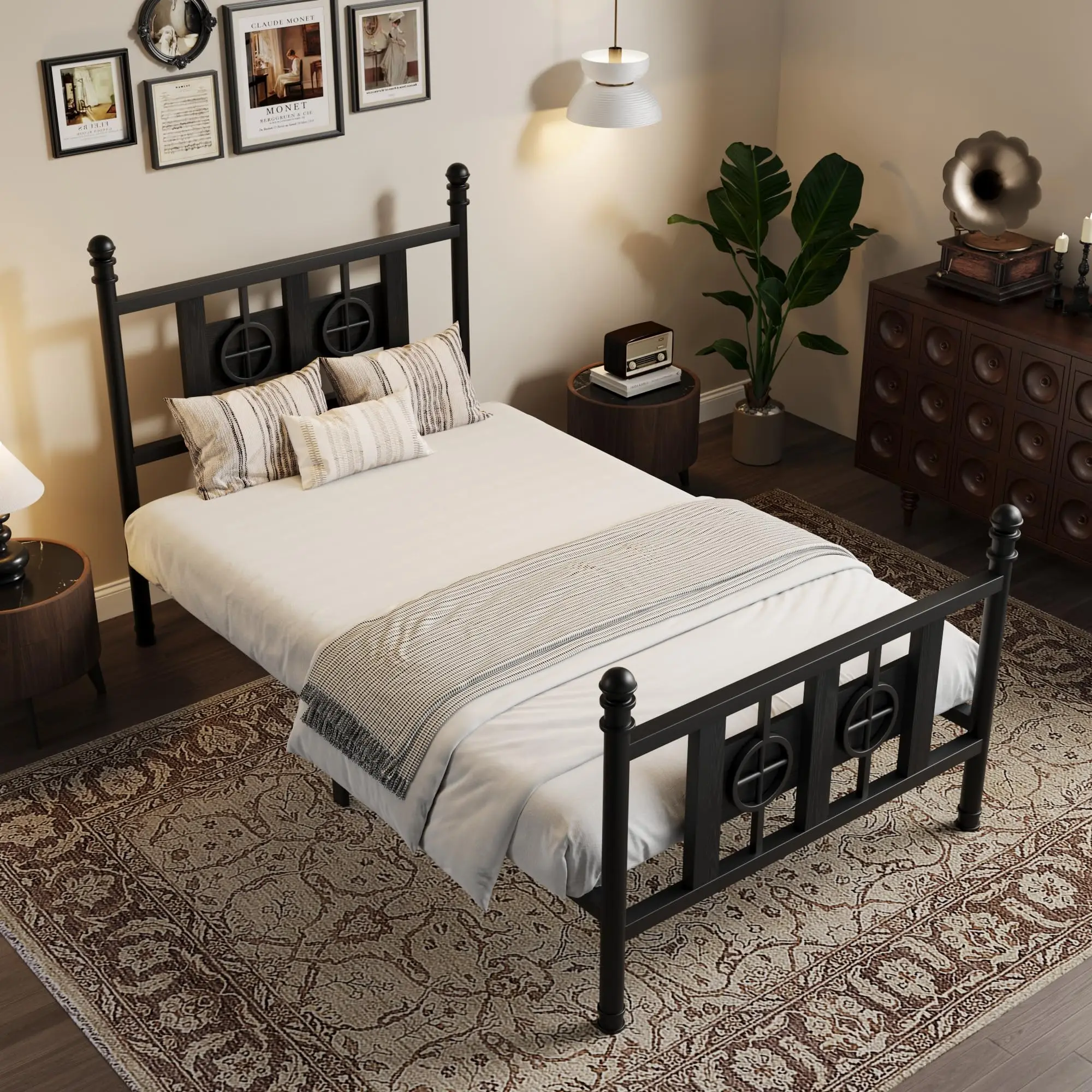 Twin Metal Bed Frame Modern Iron Platform Bed Frame With Headboard And Footboard Sturdy Metal Slats Support Under Bed Storage Noise Free No Box Spring Needed Easy Assembly Deep Black