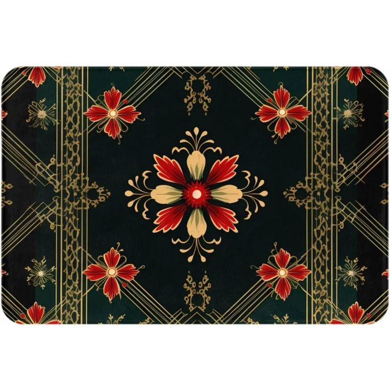 Green snowflake printed floor mat suitable for various indoor and outdoor useswith a size of 50x80 centimeters