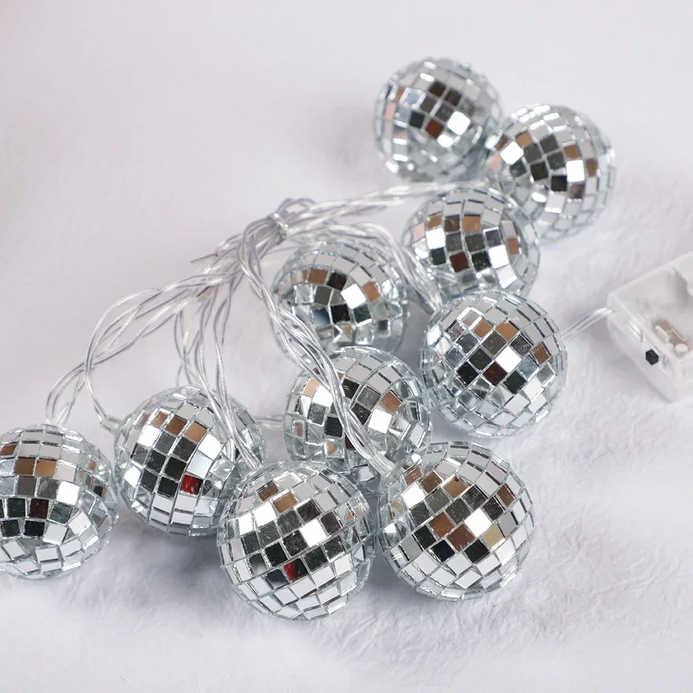 70er Jahre Musik Disco Thema Fee Lichterkette 1,5 m 10LED Spiegel Disco Ball Schlafzimmer Garten Hängeleuchten für Geburtstag Party Dekor – Detail 8