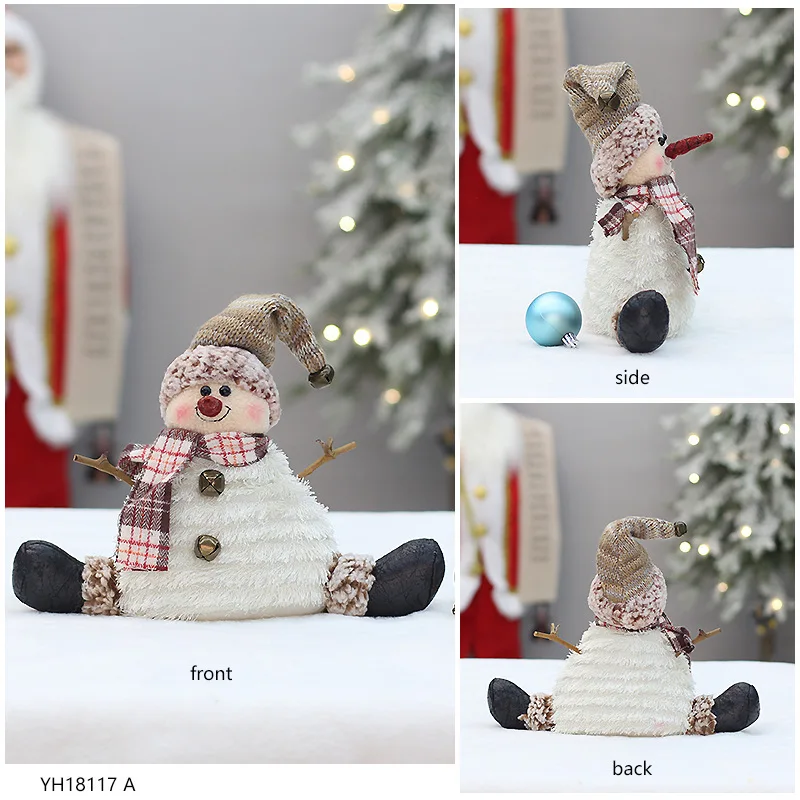 Christmas Sitting Fabric Snowman Doll Pointed Hat Top Hat Cross Leg Vintage Doll Decoration Ornaments Christmas Decoration Home