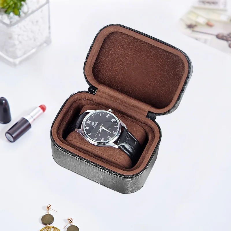Microfiber Leather Watch Box Single Men\'s and Women\'s Small Mini Watch Storage Box Portable Zipper Watch Bag Watch Box