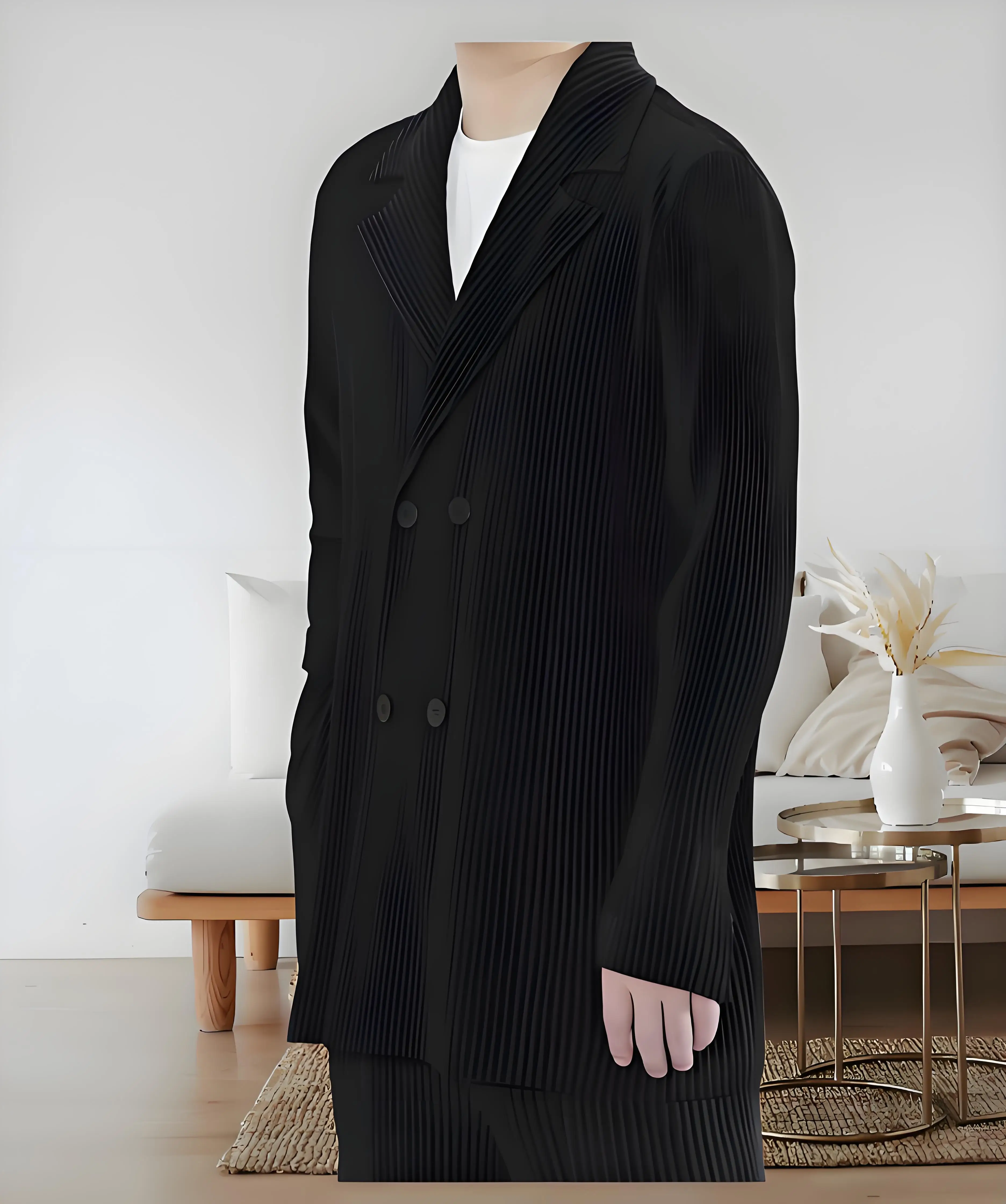 

Miyake 2025 New Pleated Fashion Suit Long-sleeved Men's Jacket Lapel Collar Pleated Solid Color High-end Loose Casual Slim Top