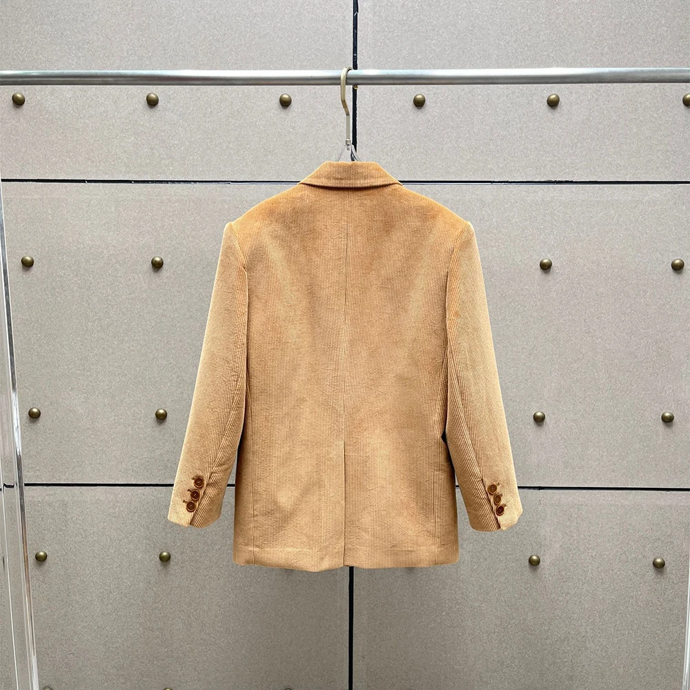 

Вельветовая женская куртка в тонкую полоску, простой модный элегантный свободный универсальный костюм-пальто, брюки, новинка весны 2026, Y2k