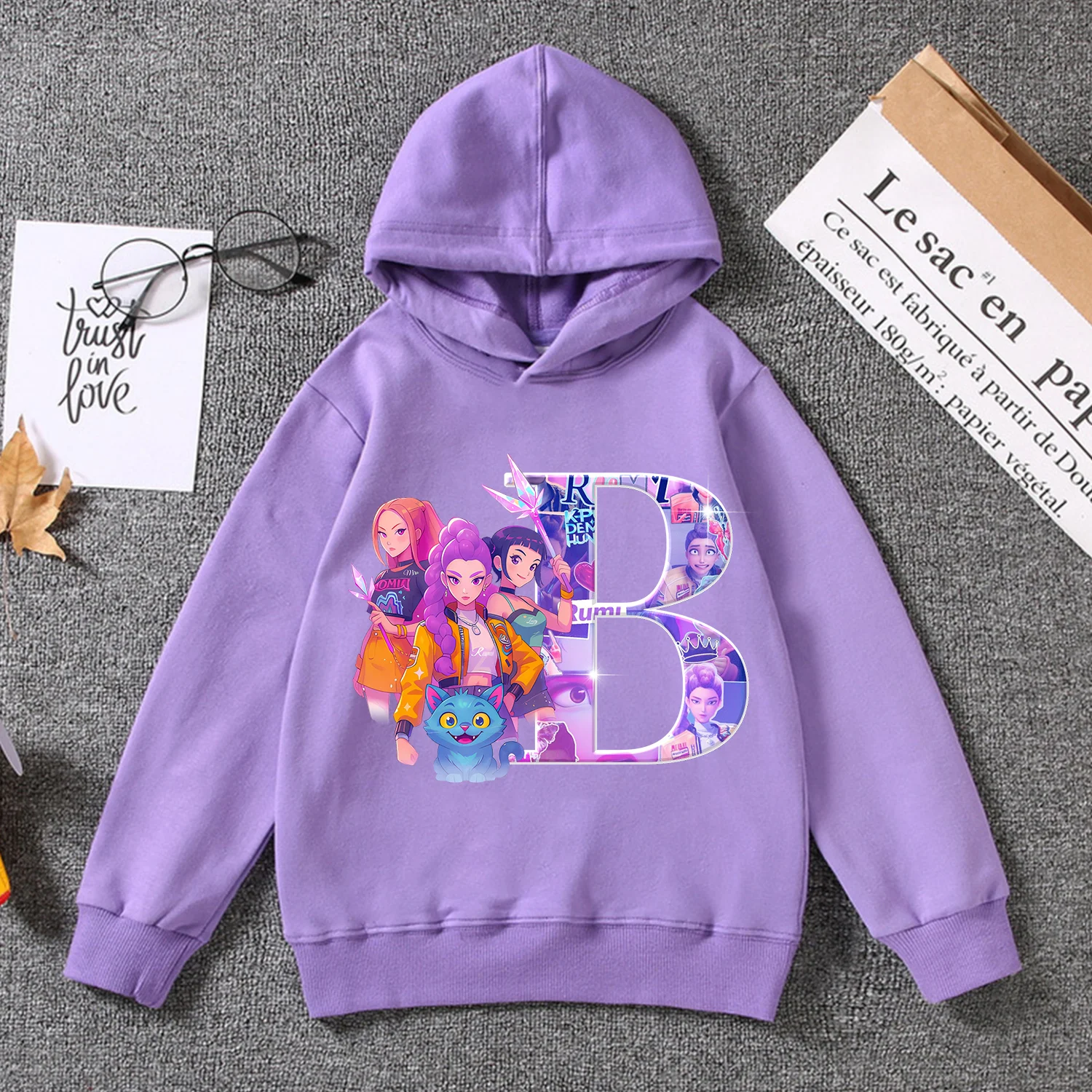 

Kpop Demon Hunters thin Hoodie for Children A-Z Letter Cartoon Clothing Girls Purple Hoody Clothes New Sweatshirt Tops Kids Gift
